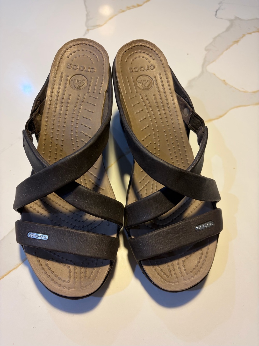 CROCS Brown Crisscross Slide Sandals